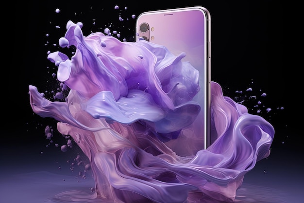 3D Modern smartphone mockup on gradient purple abstract background