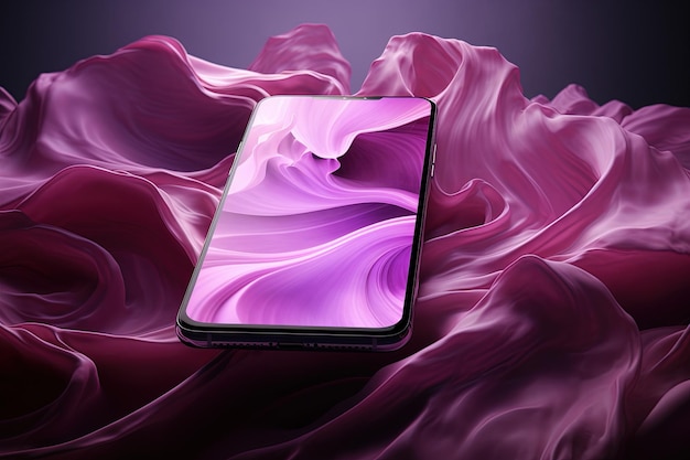 3D Modern smartphone mockup on gradient purple abstract background