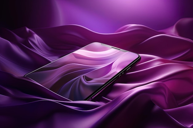 3D Modern smartphone mockup on gradient purple abstract background