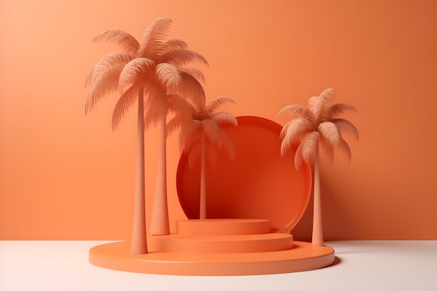 3D modern summer pedestal display with empty space for product