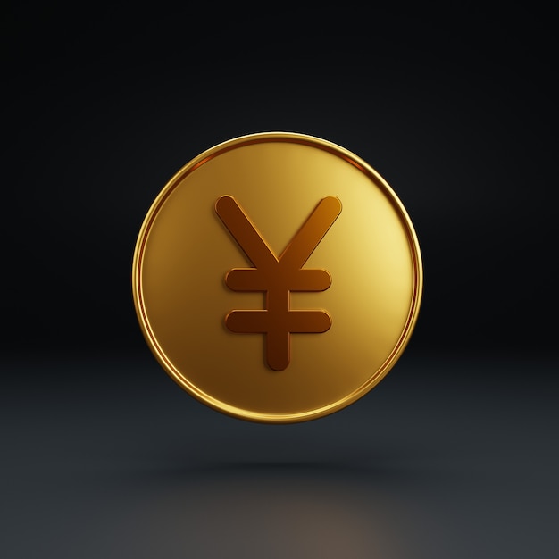 3d money yen coin on black background