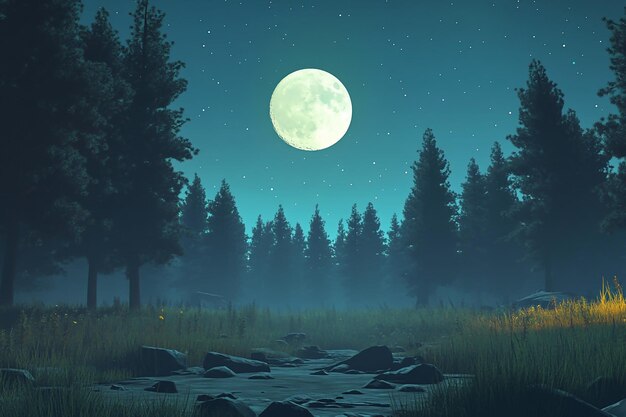 Photo 3d moonlit forest clearing lit by full moon background wallpaper