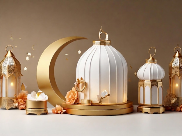 3d mosque up on a pudding for Ramadan and Eid