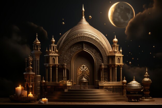 3d Mosque with Black Background