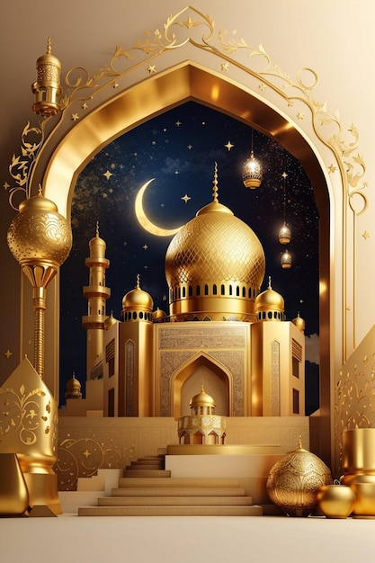 3D Mosque with a Crescent Moon Free Graphic