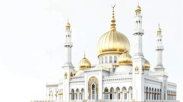 3d mosque with golden dome isolated on white background ramadan kareem holiday celebration concept