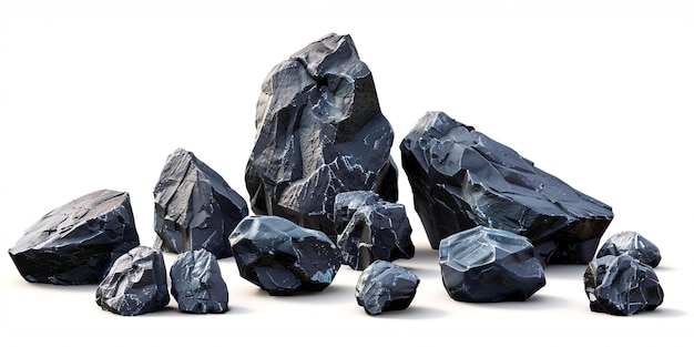 3D mountain rocks authentic dark stones of varying sizes with geological textures and lifelike features perfect for isolated design elements