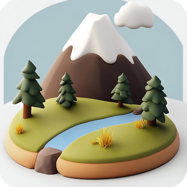 3D Mountain Trail Icon Path through High Terrain Illustration Logo