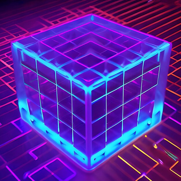 The 3D neon effect pattern is reminiscent of a holographic grid