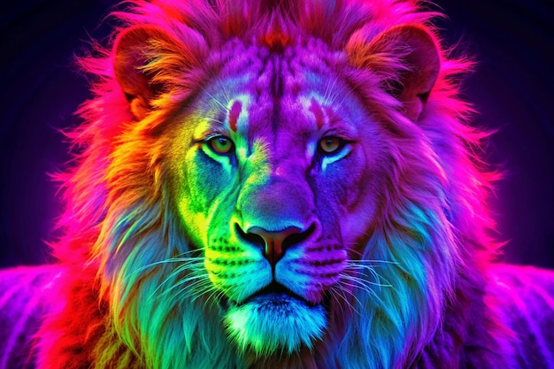 Photo 3d neon lion in abstract artistic and colorful style