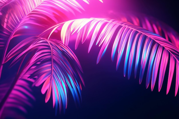 Photo 3d neon palm leaf icon gradient reflections glow background wallpaper