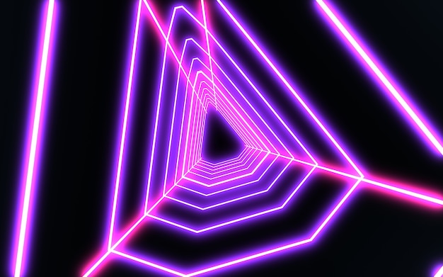 3D neon tunnel with neon light. 3d illustration