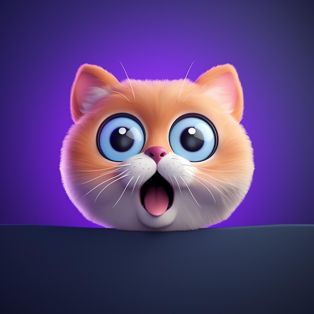 3D Nervous Cat Icon Emotions and Pet logo illustration