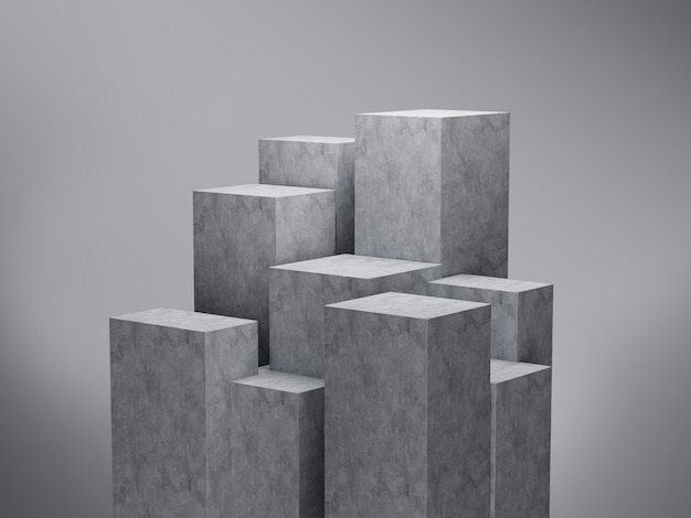 3d Nine Grey Empty Concrete Podium Isolated On Grey Background 3d illustration