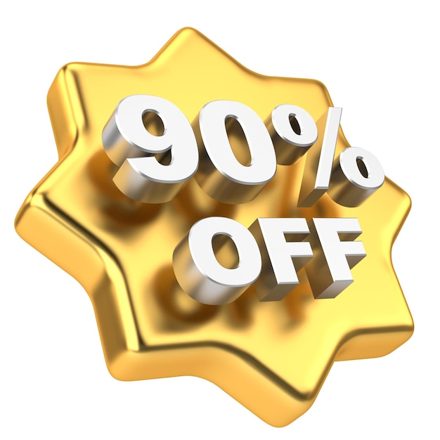 3D ninety percent off 90 off Golden sale badge