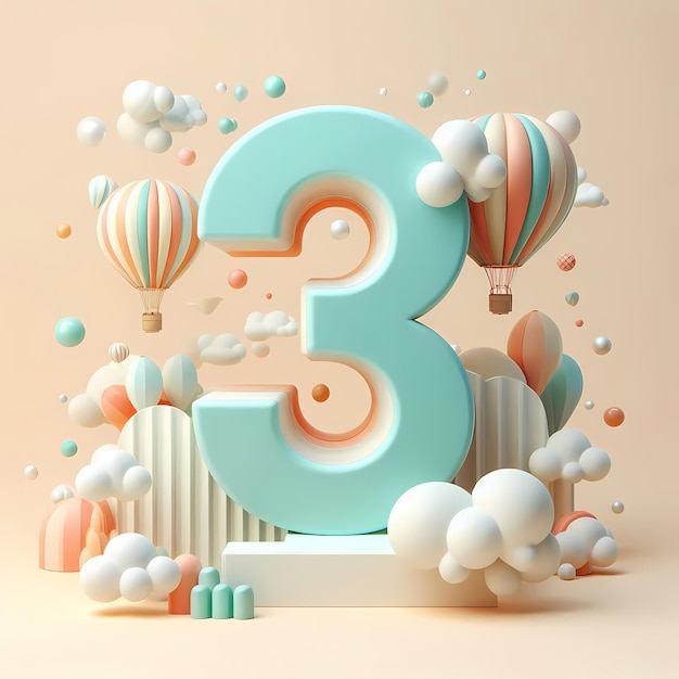 3d number 3 Glossy number