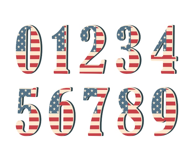 3d numbers with american flag texture isolated on white background Vector illustration Element for design Kids alphabet USA flag patriotic font