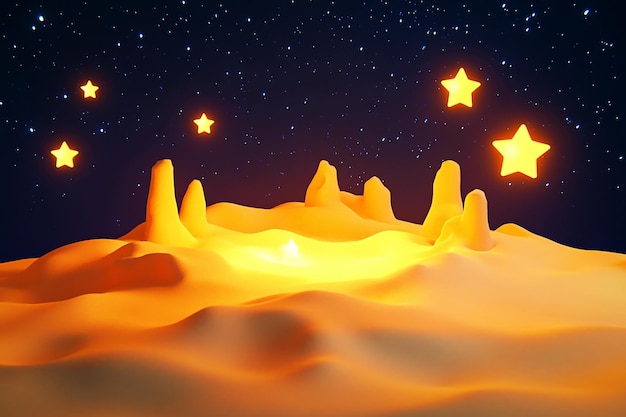 Photo 3d oasis glowing desert with stars magical scene background wallpaper