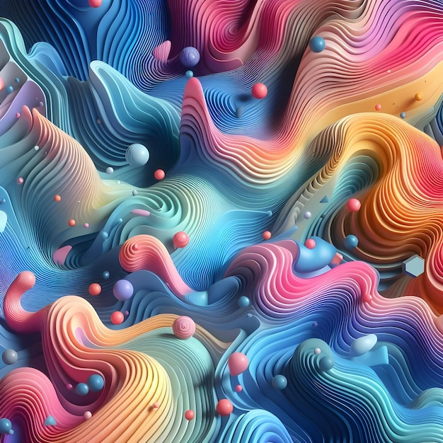 3D object background in liquid rainbow colors flowing and wavy