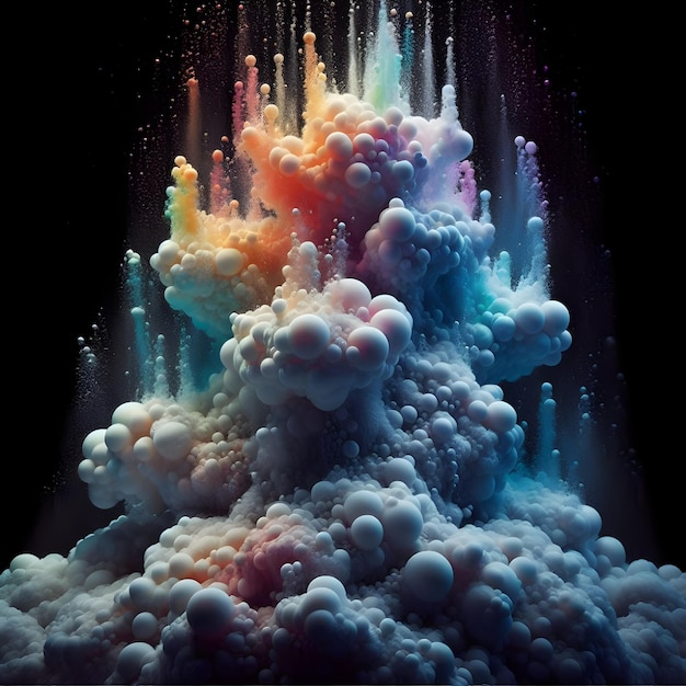 3d object background in rainbow colors from colored mist eruption