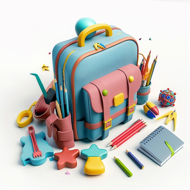 3d object islolated on white background inback to school pack