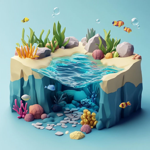 Photo 3d ocean floor icon marine and subsea landscape illustration logo