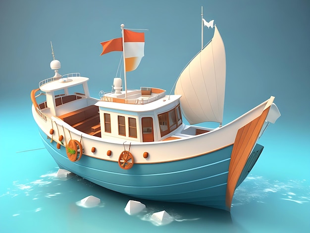 3D old boat illustration ai generator