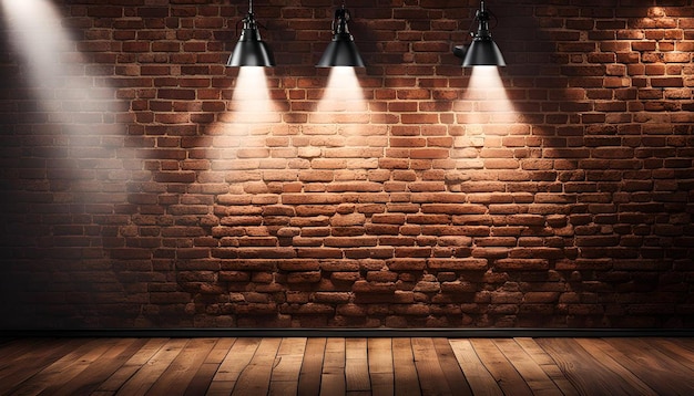 3d old brick wall with spotlights shining down