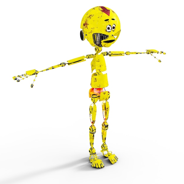 3D old sad mechanical robot