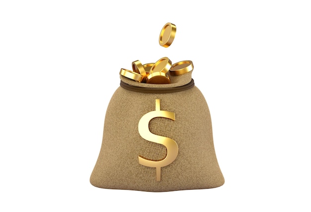 3d open Money Bag with gold coins