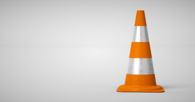 3D orange traffic cone on white background Accident prevention concept 3D rendering