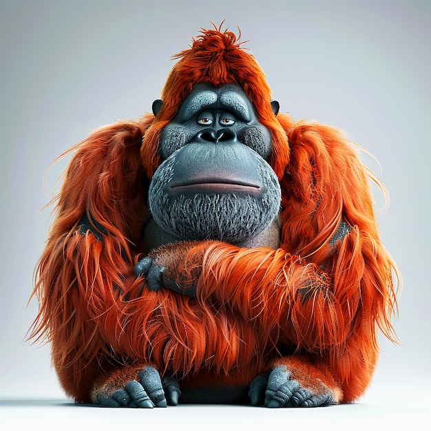 3D OrangUtan cartoon charachter Realistic OrangUtan cartoon Illustration