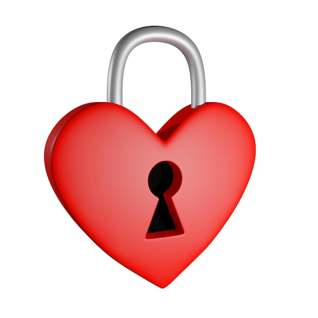 3D padlock in the form of heart isolated on white background 3d render