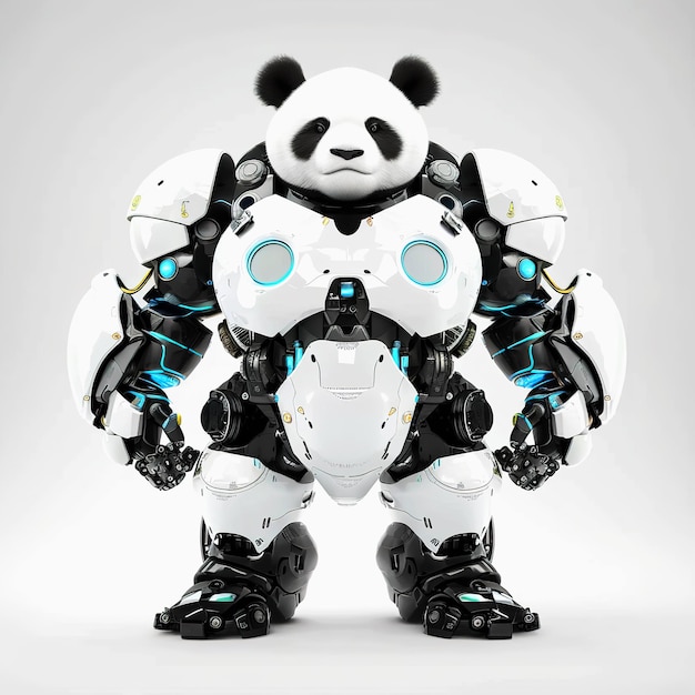 3D Panda cyborg cartoon character Modern Panda robot cartoon Realistic robot Panda cartoon