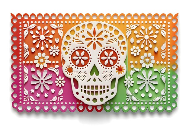 Photo 3d papel picado and sugar skull vector concept as a vector design featuring papel picado patterns an