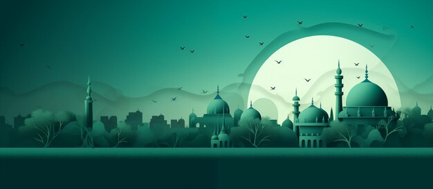 3d paper art illustration of mosque green color