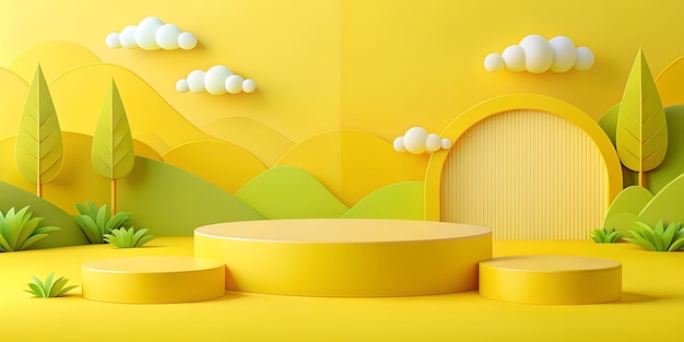 3d paper cut yellow podium abstract minimal background