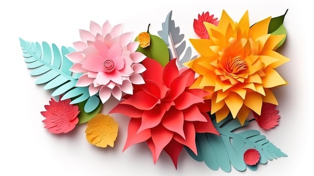 3d paper flowers isolated on white background Generative Ai