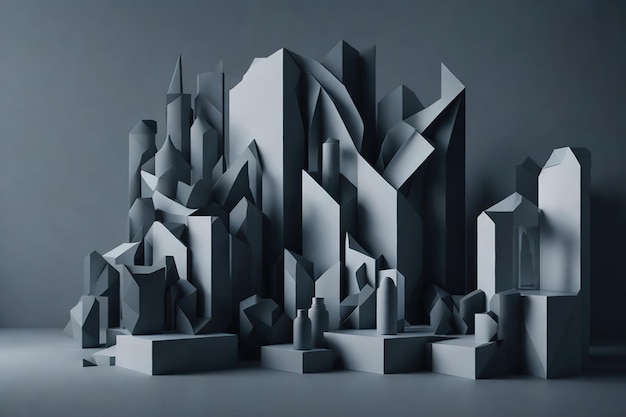 A 3d paper model of a city with a city in the background.