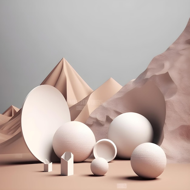 A 3d paper model of a white egg with a mountain in the background.