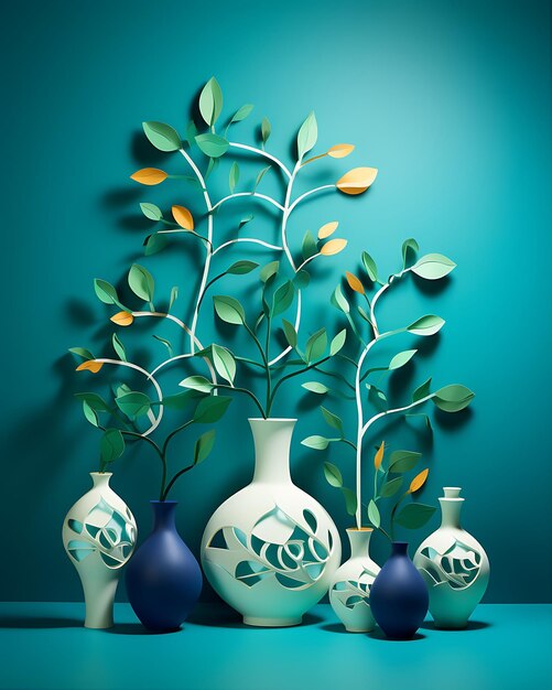 3D Paper Tree Surrounded By Vases