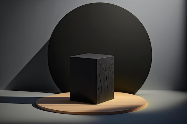 3D Pastel Black Podium Display nature wooden stand Background for products Generative ai