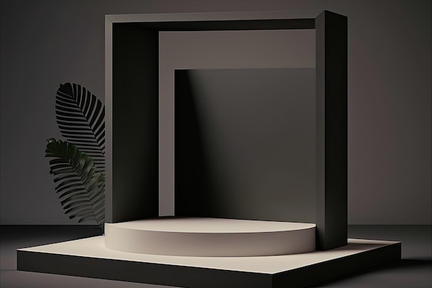 3D Pastel Black Podium Display nature wooden stand Background for products Generative ai