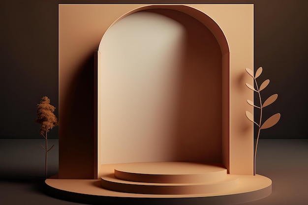 3D Pastel Brown Podium Display nature wooden stand Background for products Generative ai