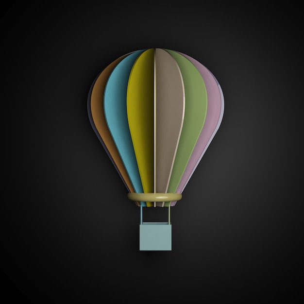 3d pastel glossy air balloon on black background