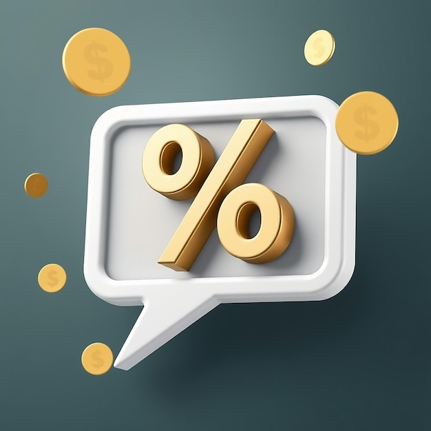 3D Percent Icon in Speech Bubble Promotion Discount and Finance Concept