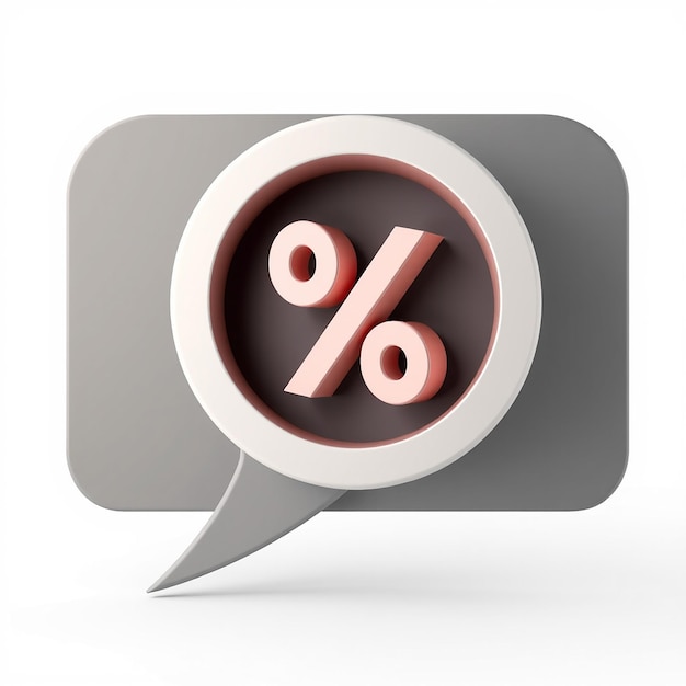 3D Percent Icon in Speech Bubble Promotion Discount and Finance Concept