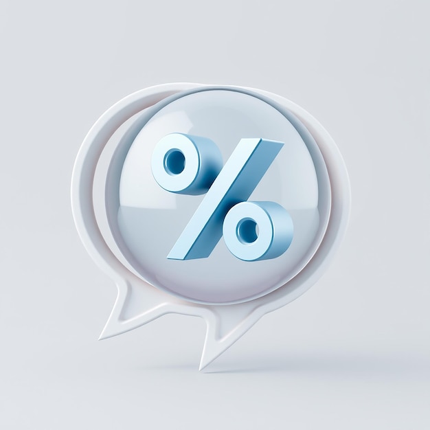 3D Percent Icon in Speech Bubble Promotion Discount and Finance Concept