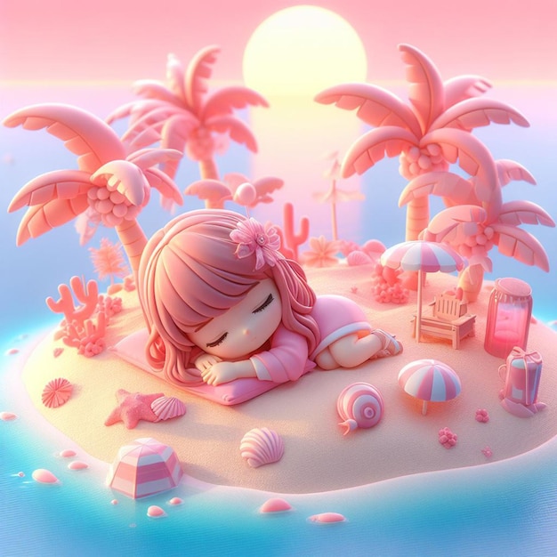 Photo 3d person sleep in a tiny beautiful paradise island