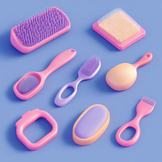 3D Pet Grooming Brush Set Icon Kit for Brushing Pets Illustration Logo